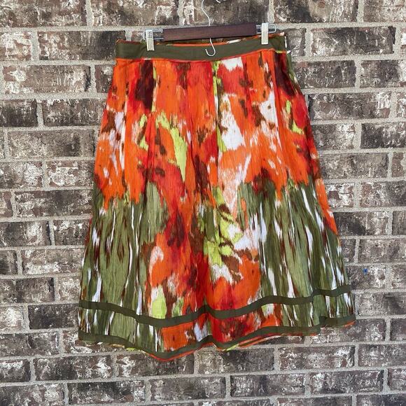 Talbots Pleated Floral Midi Skirt Women 12 Flowers Artsy Flowy Resort Silk Blend - Picture 1 of 8